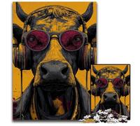 Jigsaw Puzzles for Adults 1000 Jigsaws Cow Listening to Music Puzzle Games Toys Gift, Enhance Love between Couples for Age 14+ 50X75CM