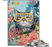 Jigsaw Puzzles for Adults 1000 Jigsaws Diver Cat, Brain Teaser For Wall Decoration Unique Birthday And Xmas Gifts for for Age 14 (Size 50x75cm)