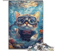Jigsaw Puzzles for Adults 1000 Jigsaws Diver Cat, Decompressing Intellectual Educational Toy Is Ideal As Gifts for The Whole Family 50x75cm