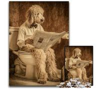 Jigsaw Puzzles for Adults 1000 Jigsaws Dog on The Toilet Puzzle Games Toys Gift, Enhance Love between Couples for Age 14+ 50X75CM