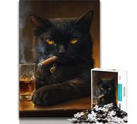 Jigsaw Puzzles for Adults 1000 Jigsaws Drinking Black Cat,Challenging Game And Family Play with Matching Poster And Trivia Sheet (38x26cm)