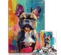 Jigsaw Puzzles for Adults 1000 Jigsaws French Bulldog Oil Painting,Stress Reliever Difficult Challenge Every Piece Is Unique - Challenging Family Fun Game 38x26cm
