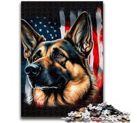Jigsaw Puzzles for Adults 1000 Jigsaws German ShepherdUSA Flag Educational Games Home Decoration Educational Game for Birthday, Chrismas 50x75cm