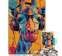 Jigsaw Puzzles for Adults 1000 Jigsaws Giraffe Wearing Headphones,Educational Games Home Decoration for Is Ideal As A Gift for The Whole Family 38x26cm