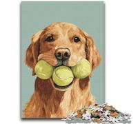 Jigsaw Puzzles for Adults 1000 Jigsaws Golden Retriever Playing Tennis Toys Educational Games Stress Relieving Artists Collection, Fine Art 26x38cm