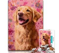Jigsaw Puzzles for Adults 1000 Jigsaws Happy Golden Retriever,Stress Reliever Difficult Challenge Every Piece Is Unique - Challenging Family Fun Game 38x26cm