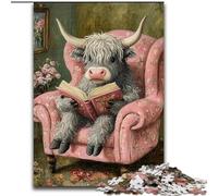 Jigsaw Puzzles for Adults 1000 Jigsaws Highland Cattle Reading A Book, Challenging Game Toys Wall Decoration Unique Birthday And Xmas Gifts 26x38cm