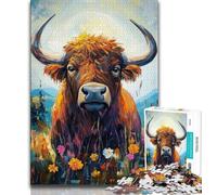 Jigsaw Puzzles for Adults 1000 Jigsaws Highland Cow Oil Painting,Educational Family Game Wall Decoration Unique Birthday And Xmas Gifts 38x26cm