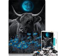 Jigsaw Puzzles for Adults 1000 Jigsaws Highland Cow Under The Moon,Challenging Game And Family Play Educational Game for Birthday,Chrismas 38X26CM