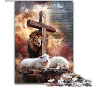 Jigsaw Puzzles for Adults 1000 Jigsaws Jesus Lion Sheep,Stress Reliever Staycation Kill Time Enhance Love between Couples 38X26CM