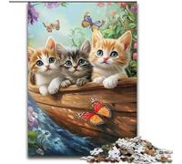 Jigsaw Puzzles for Adults 1000 Jigsaws Kitten And Flowers, Decompressing Intellectual Educational Toy Birthday Present, Gifts, Wall Art (Size 26x38cm)
