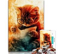 Jigsaw Puzzles for Adults 1000 Jigsaws Kitten Reading A Newspaper,Educational Games Home Decoration Educational Game for Birthday,Chrismas (38x26cm)