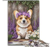 Jigsaw Puzzles for Adults 1000 Jigsaws Lavender Corgi,Stress Reliever Staycation Kill Time Enhance Love between Couples 38X26CM