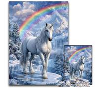 Jigsaw Puzzles for Adults 1000 Jigsaws Rainbow White Horse Cardboard Puzzles Intricate Design for Teenagers, DIY Decor, And Brain-Boosting Fun 26X38CM