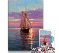 Jigsaw Puzzles for Adults 1000 Jigsaws Sailboat Oil Painting,Stress Reliever Difficult Challenge Every Piece Is Unique - Challenging Family Fun Game 38x26cm