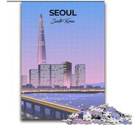 Jigsaw Puzzles for Adults 1000 Jigsaws Seoul Skyline Illustration Family Game Stress Reliever Difficult Challenge Artists Collection, Fine Art (38x52cm) 1000pcs