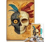 Jigsaw Puzzles for Adults 1000 Jigsaws Skull Feathers,Learning Educational Toys Family Games Suitable for Desktop Decoration 38x26cm