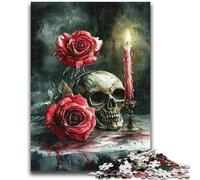 Jigsaw Puzzles for Adults 1000 Jigsaws Skull Red Rose Candle for 14+ Unique Challenge Game Family Games Christmas Birthday Gifts 50x75cm