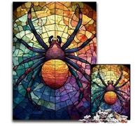 Jigsaw Puzzles for Adults 1000 Jigsaws Stained Glass Spider Wooden Puzzles Educational Games, Enhance Love between Couples for Age 14 Years Up 50X75CM