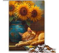 Jigsaw Puzzles for Adults 1000 Jigsaws Sunflowers And Cats, Decompressing Intellectual Educational Toy Birthday Present, Gifts, Wall Art (Size 50x75cm)