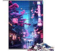 Jigsaw Puzzles for Adults 1000 Jigsaws Title Neon Sakura Street, for Educational Game Challenge Toy Enhance Memory for Age 14 (Size 26x38cm)