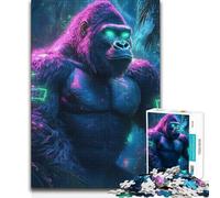 Jigsaw Puzzles for Adults 1000 King of The Jungle Cyberpunk Gorilla in Jungle Toy Intellectual Game Stress Reliever Secret Santa Gifts (size 38x52cm)