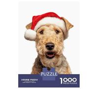 Jigsaw Puzzles for Adults 1000 Lakeland Terrier Dog with Santa Hat Jigsaw Puzzle Brain Teaser Game But Fun And Humorous Great Gift for Gaming 52x38cm/1000pcs
