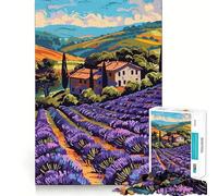 Jigsaw Puzzles for Adults 1000 Lavender Field Tuscan Villa Abstract Minimalist Illustration Premium Edge Art Cognitive Skill Toy Casual Play Game Birthday Fun Play (50x75cm)