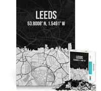 Jigsaw Puzzles for Adults 1000 Leeds City Map UK Skyline Premium Edge Art Cognitive Skill Toy Casual Play Game Birthday Fun Play (38x52cm)