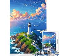 Jigsaw Puzzles for Adults 1000 Lighthouse on Island with Seagulls Toy Wall Decor Secret Santa Gifts Relaxing Games Artists' Collection, Fine Arts Size 50x75cm