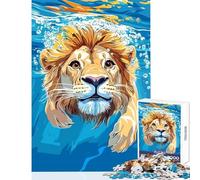 Jigsaw Puzzles for Adults 1000 Lion Swimming Underwater Illustration Educational Toy Art Work Gift Educational Game Artists' Collection, Fine Arts Size 38x26cm