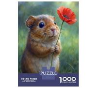 Jigsaw Puzzles for Adults 1000 Little Hamster Holding Red Poppy Flower Puzzles for Adults DIY Toys Pattern Assembly Gifts for Friends And Family 70x50cm/1000pcs