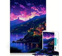 Jigsaw Puzzles for Adults 1000 Mediterranean Pixel Art Premium Edge Art Cognitive Skill Toy Casual Play Game Birthday Fun Play (38x52cm)