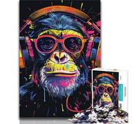 Jigsaw Puzzles for Adults 1000 Monkey with Headphones,Help The Brain Exercise Addictive Toys to Cultivate Patience Artists Collection,Fine Art (38x26cm)