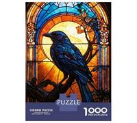Jigsaw Puzzles for Adults 1000 Moonlit Crow Stained Glass Adult Jigsaw Puzzle Toy Wall Decor Difficult Challenge Educational Challenge 52x38cm/1000pcs