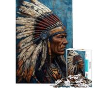 Jigsaw Puzzles for Adults 1000 Native American Chief Bust Adult Puzzles Hands-on Game Staycation Kill Time Birthday Present, Gifts, (Size 50x75cm)