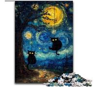 Jigsaw Puzzles for Adults 1000 Night Sky Van Gogh's Cat Puzzle Made of Wood Perfect for Family Fun, Party Games, Birthday Party Favors size 50X75CM