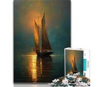 Jigsaw Puzzles for Adults 1000 Oil Painting of Boat at Sunset Puzzles for Teenagers,Challenging Game Toys Wall Decoration Unique Birthday And Xmas Gifts 38x26cm