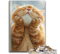 Jigsaw Puzzles for Adults 1000 Orange Cat Holding Face Adult Jigsaw,Fun Games Every Piece Is Unique - Challenging Family Fun Game (50x75cm)