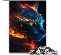 Jigsaw Puzzles for Adults 1000 Paint Fire Cat Face Made of Wood, for Teenagers Age Group 14+, Home Decor 50x75cm DIY Art Decor