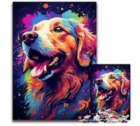 Jigsaw Puzzles for Adults 1000 Painting Colorful Golden Retriever Jigsaw Puzzles Ideal for Lover Perfect Christmas New Year Valentine's Gift 1000 PCS(38x26cm)
