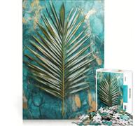 Jigsaw Puzzles for Adults 1000 Palm Leaf Teal Marble Brain Teaser Game Interesting Stress Reduction Challenging Game Gifts 38x26cm