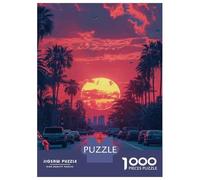 Jigsaw Puzzles for Adults 1000 Palm Tree Sunset Road Jigsaw for Adults Relaxing Games Pattern Assembly Gifts for Friends And Family 38x26cm/1000pcs