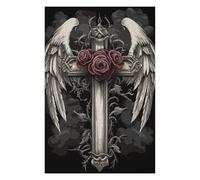 Jigsaw Puzzles for Adults 1000 PCS Angel Wings Gothic Cross Roses Jigsaw Puzzle Toy Wall Decor Analysis And Logic Challenging To Complete 1000 PCS
