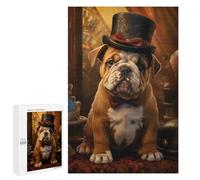 Jigsaw Puzzles for Adults 1000 PCS Bulldog Puppy in Top Hat Puzzle for Adults Hands-on Game Wall Decoration Fun Activities at Home 1000 PCS