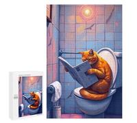 Jigsaw Puzzles for Adults 1000 PCS Cat Reading on Bathroom Jigsaws for Adults Family Games Stress Reliever Birthday Present, Gifts, 1000 PCS