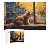 Jigsaw Puzzles for Adults 1000 PCS Cat Watching Sunset from Window Jigsaw Relaxing Games Analysis And Logic Unique Birthday And Xmas Gifts 1000 PCS