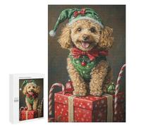 Jigsaw Puzzles for Adults 1000 PCS Christmas Poodle with Presents Jigsaw Puzzles for Teenagers Improve Memory Train Your Brain And Hands Stress Reduction Gifts 1000 PCS
