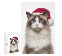 Jigsaw Puzzles for Adults 1000 PCS Christmas Ragdoll Cat with Santa Hat Adult Jigsaw Puzzle Relax Games Wall Decoration Gifts for Friends And Family 1000 PCS