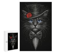 Jigsaw Puzzles for Adults 1000 PCS Elegant Cat Portrait with Hat And Bowtie Adult Puzzles Brain Teaser Game Presents for Women Gifts for Friends And Family 1000 PCS